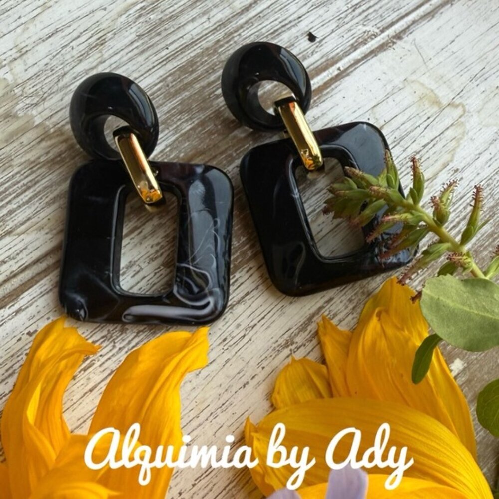Lucite/acrylic/ Black and gold statement oversized earrings